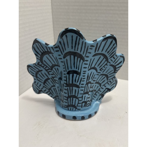 Lucie de Moyencourt Blue & Black Glazed Stoneware Shell Candle Holder - Picture 3 of 8
